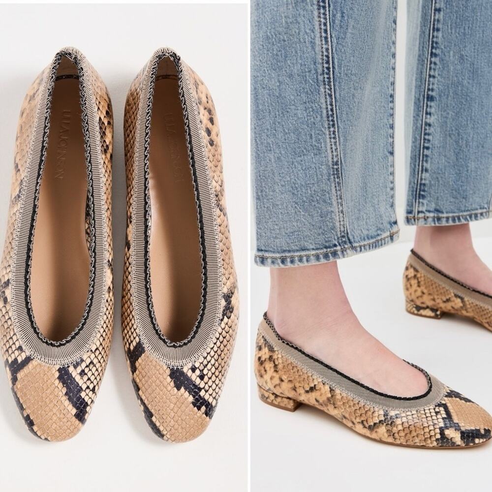 NWOT NEW Ulla Johnson Elise Ruffle Ballet Flats Size 9 Snakeskin Light Pastel